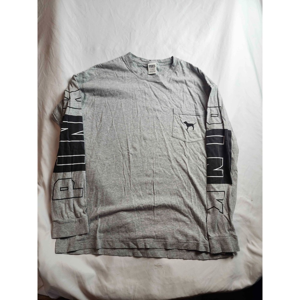 Pink Victorias Secret Shirt Womens L Gray Campus Chic Gymcore Lounge Athleisure